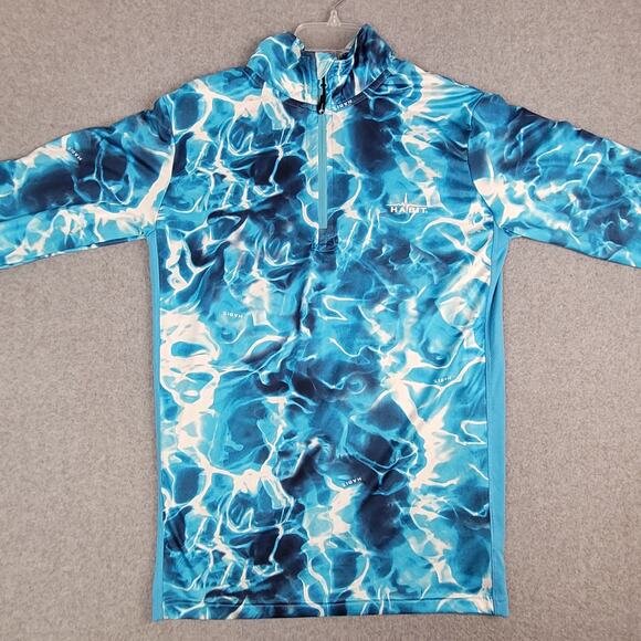 Habit Shirt Mens Small Sun Guard Long Sleeve 1/4 Zip Blue Waves 40+ Solar Factor - Picture 3 of 11